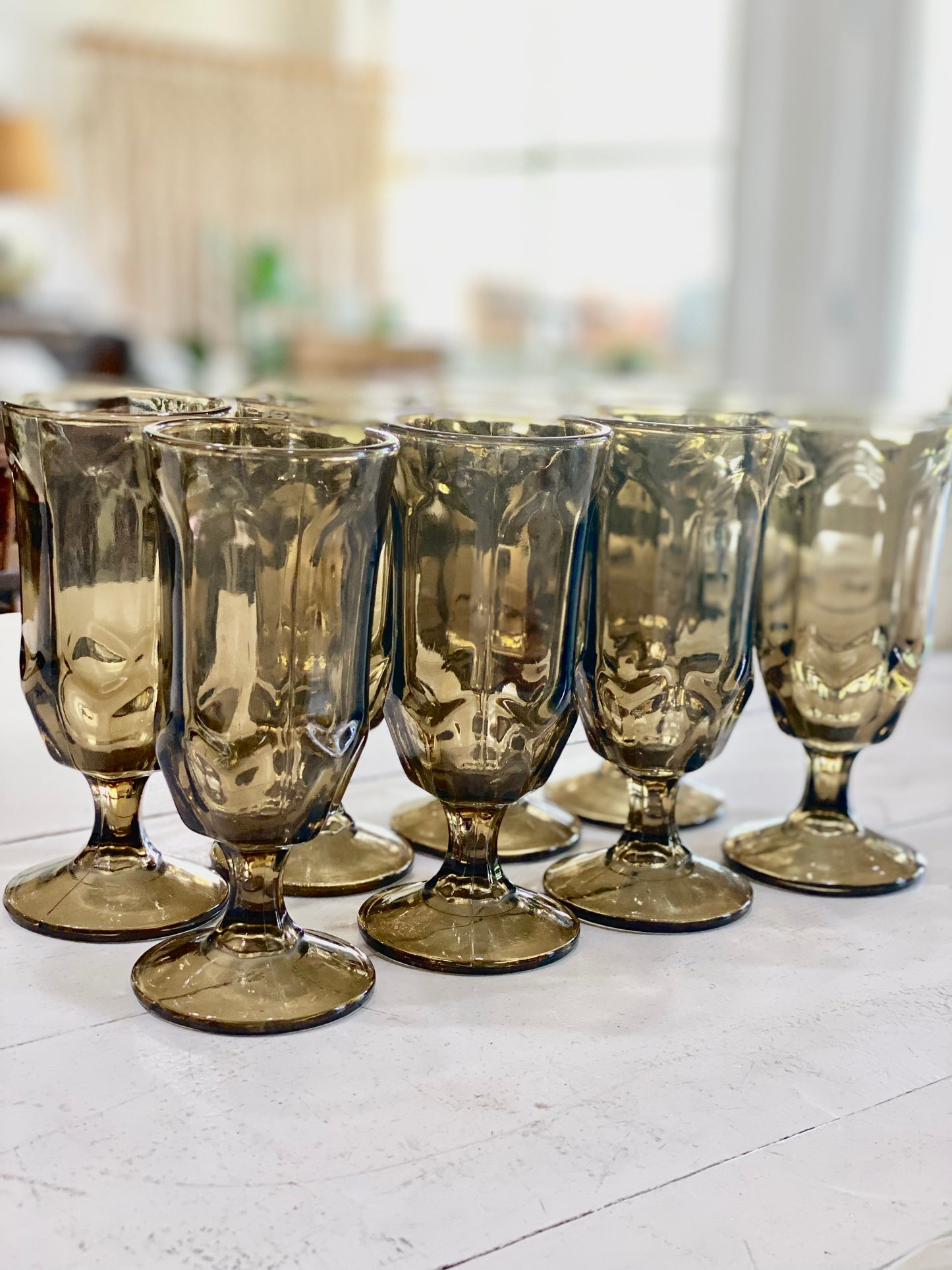 Vintage Smokey Glass Goblets (brown) Set of 8