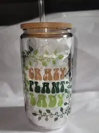 Crazy Plant Lady Glass Cup with lid